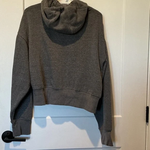 Charcoal Zip-Up Hoodie with White Accents.  B8 - Picture 3 of 3